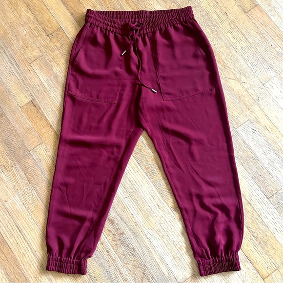 Ann Taylor Pants - Ann Taylor Burgundy Wine Maroon Elastic Waist Pockets Dress Jogger Pants, size M